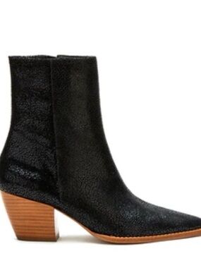 Black Caty Mini Leopard Ankle Boots with Wood Block Heel